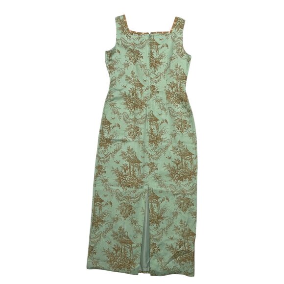 Vintage Jessica Howard Linen Blend Floral Bird‎ Print Midi Dress Aqua Size 6 - Picture 2 of 8
